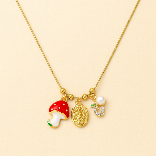 Mushroom Magic Trio Anti-Tarnish Necklace