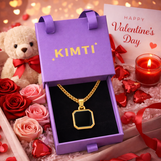 Men - 18K Gold Plated Black Stone Pendant Necklace