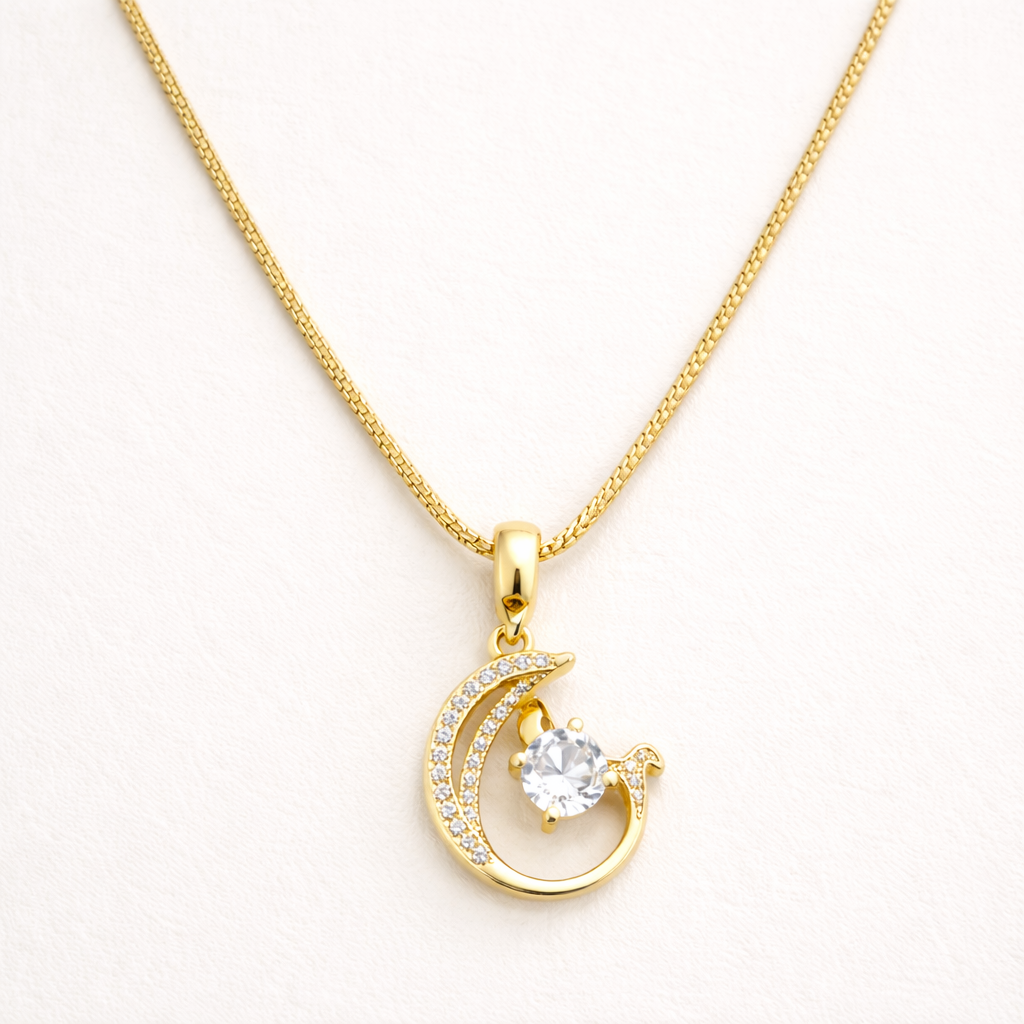 18k Gold Plated Moon Shaped Necklace