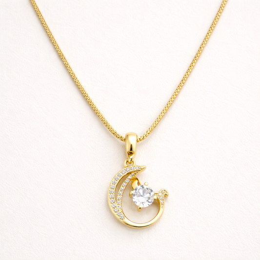 18k Gold Plated Moon Shaped Necklace