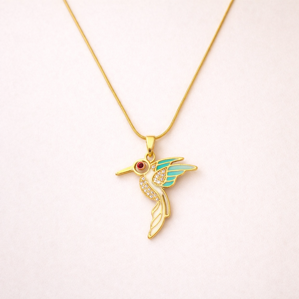 18k Gold Plated Elysia Hummingbird Charm Necklace