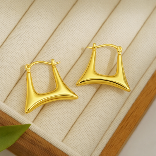 18K Gold Plated Golden Trapezoid Thick Hoop Anti Tarnish Earring