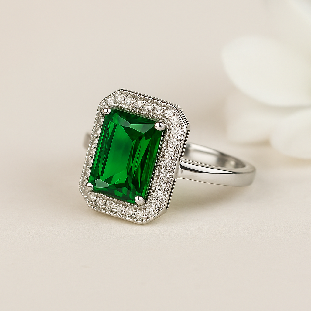 Green Aurora AD Silver Ring