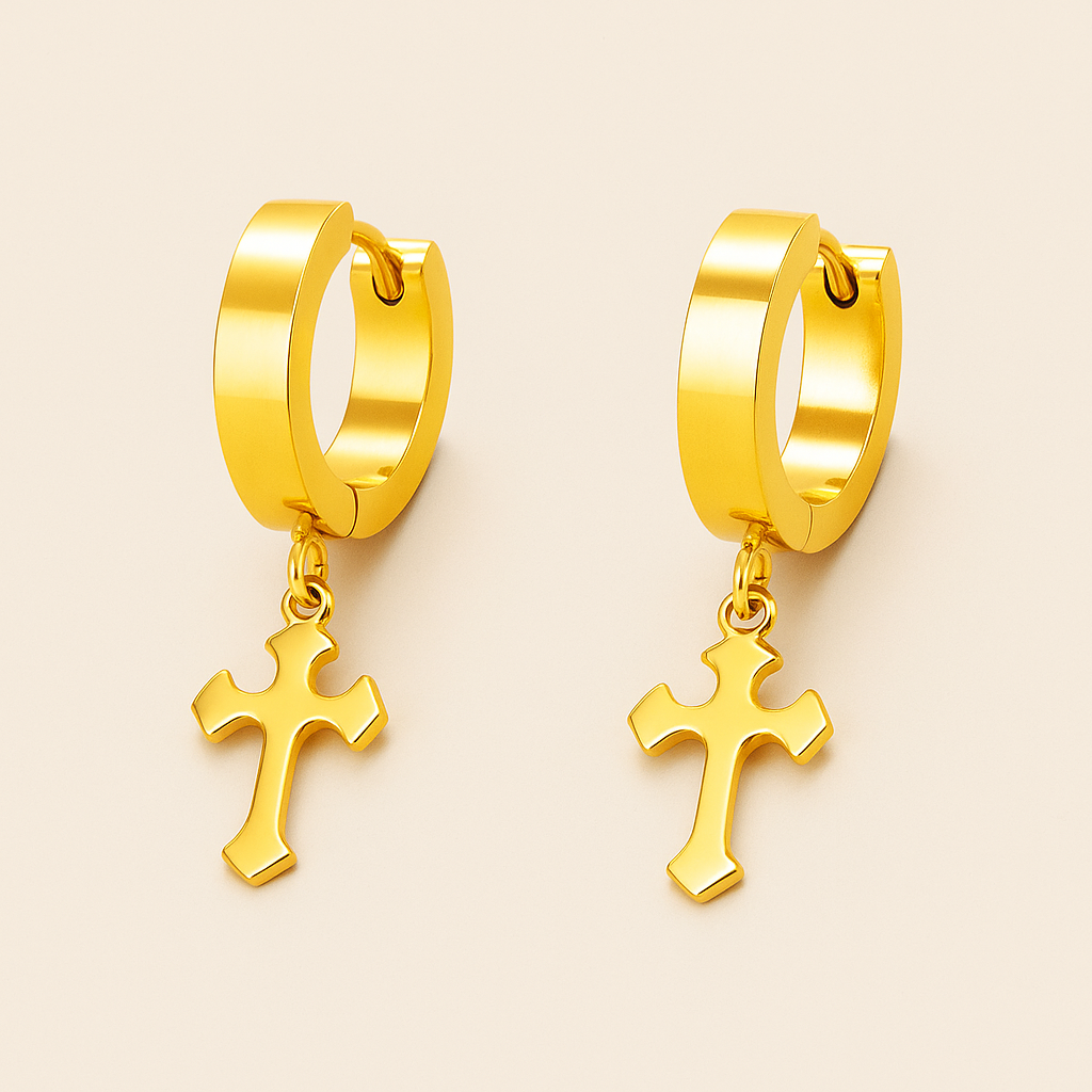 Men-18K Gold Plated Crucifix Earring