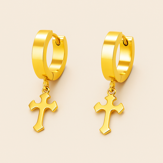 Men-18K Gold Plated Crucifix Earring