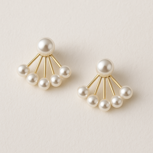 Golden Fan Drop Pearl Earring