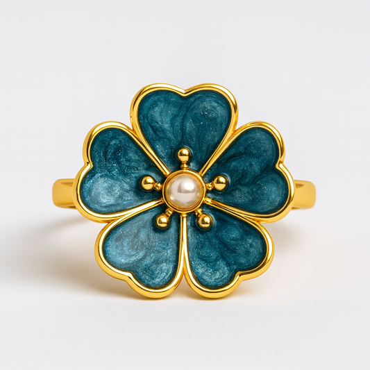 Blue Petal Pearl Ring