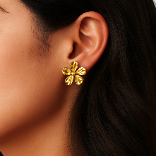 18k Gold Plated  Flower Anti Tarnish Earring