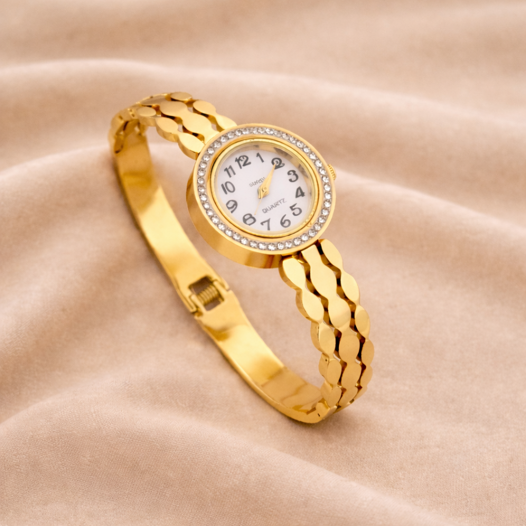 Gold Plated Anti-Tarnish Radiant Bangle Timepiece