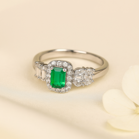 Green Emerald AD Silver Ring