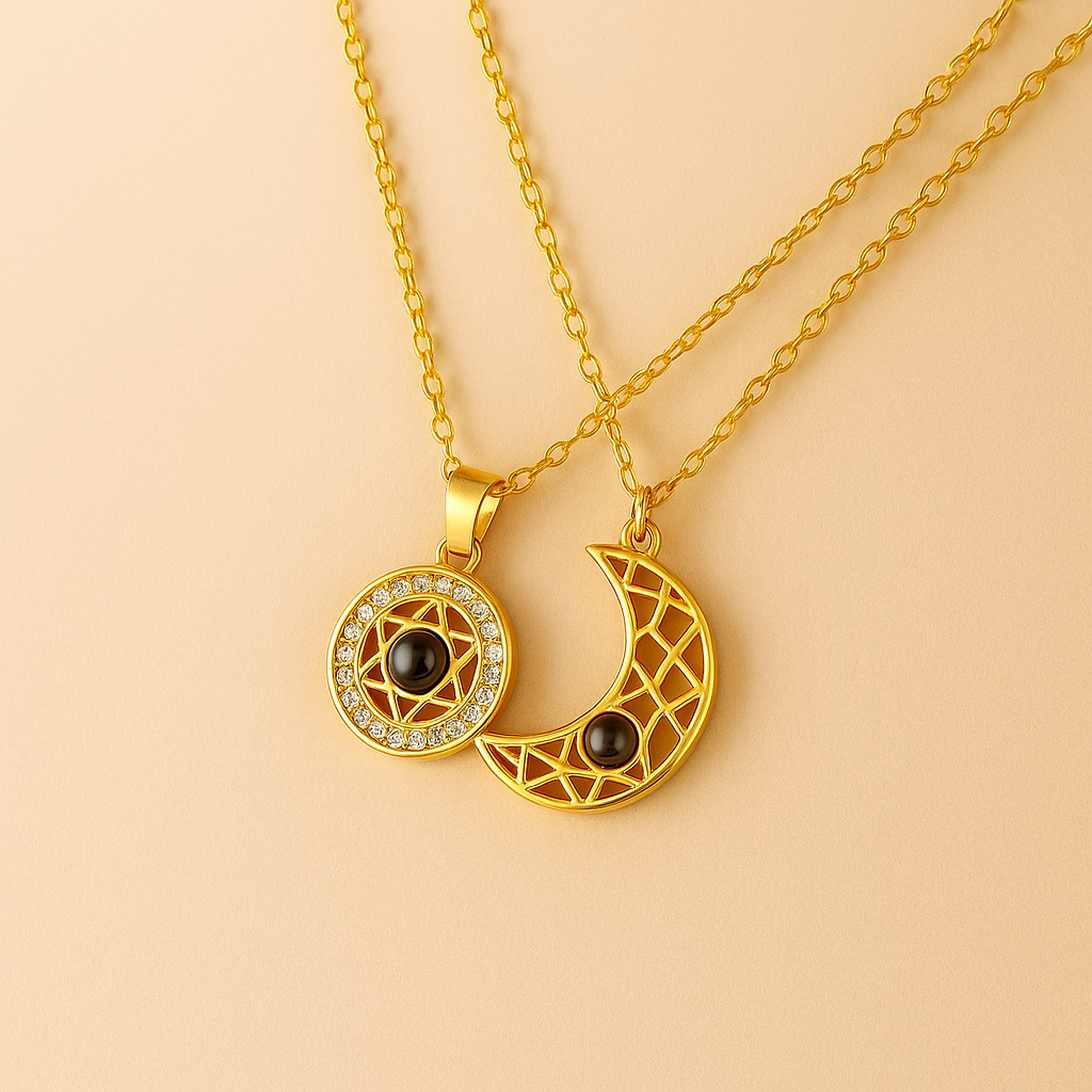 Sun Moon "I Love You" Valentine Couple Necklace