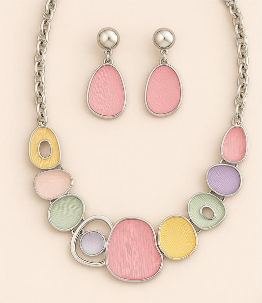 Multicolour Western Metallic Necklace with Earring