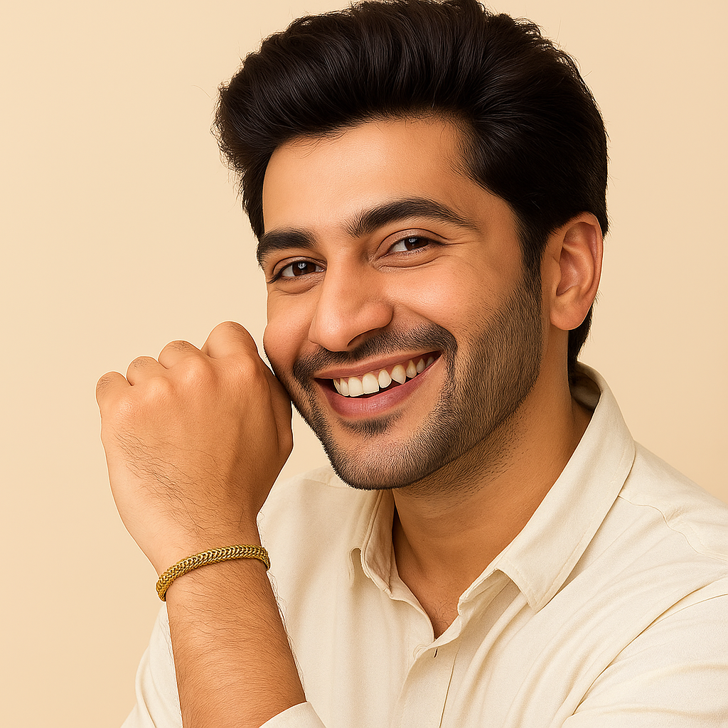 Men-18K Gold Plated Double Layer Wheat Chain Bracelet