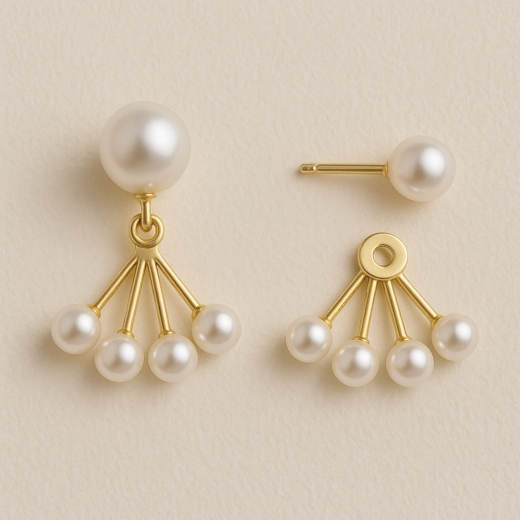 Golden Fan Drop Pearl Earring