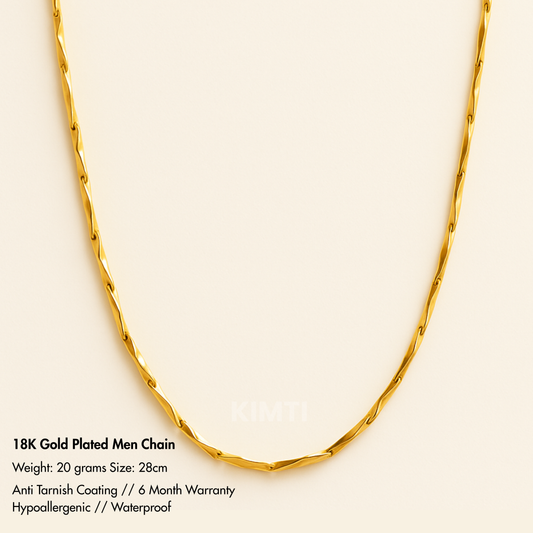 Men-18k Gold Plated Anti Tarnish Cuboids Link Chain