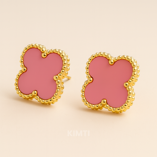 Pink Clover Anti Tarnish Stud Earrings