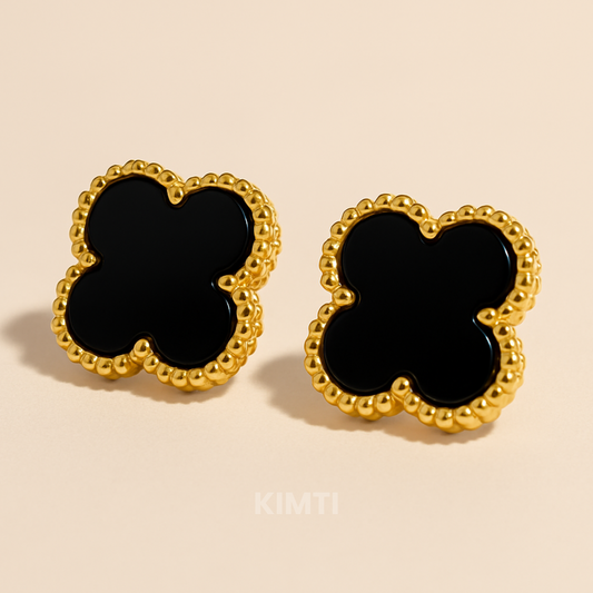Four Leaf Clover Black Anti Tarnish Earring