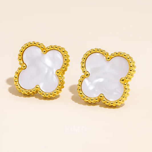 White Four Leaf Clover Anti Tarnish Earring