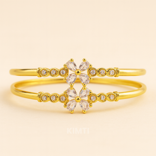 18k Butterfly Bloom Cuffs Anti Tarnish Bangles ( Size 2.4, 2.6 ,2.8 )