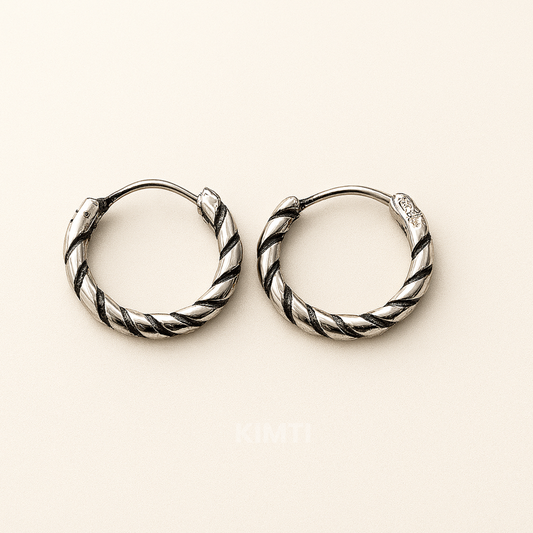 Men-Silver Blcak Toned Hoop Earring