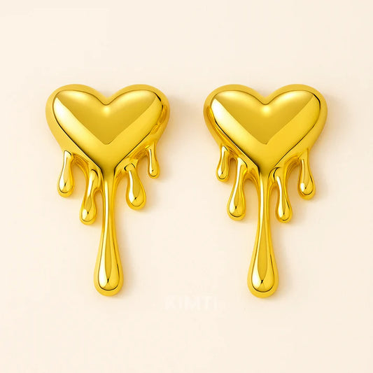 18k Gold Plated Dripping Heart Anti Tarnish Earrings