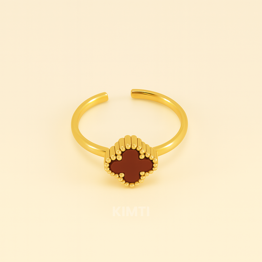 Dark Red Leaf Clover Charm Ring