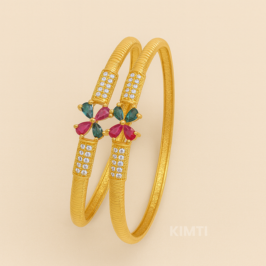 18k Jewel Petal Charm Anti Tarnish Bangles ( Size2.4, 2.6 ,2.8 )