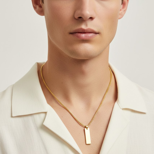 Men - 18K Gold Plated Bar Pendant Necklace