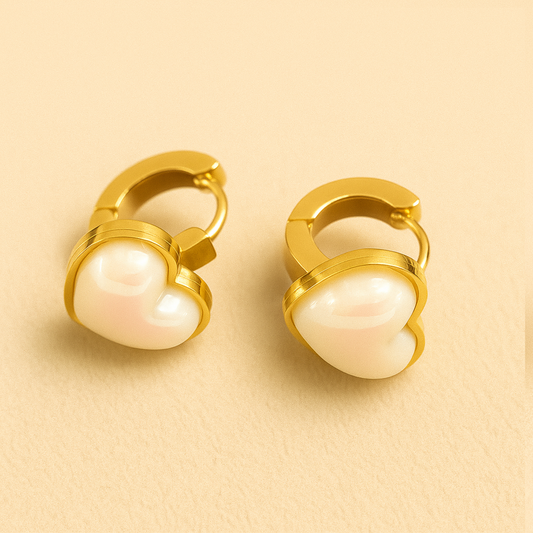 Golden Heart Pearl Hoops Earring