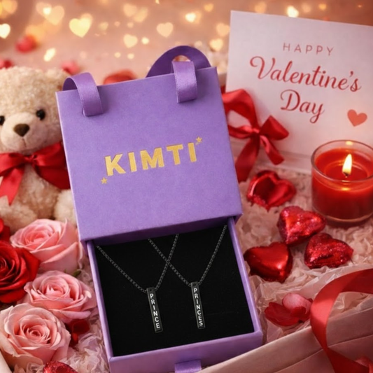 Prince Princess Couple Matching Bar Necklace