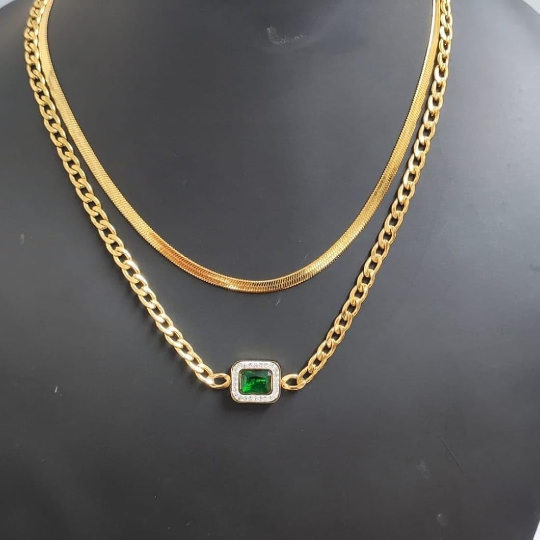 Anti Tarnish 2 Layer Green Necklace