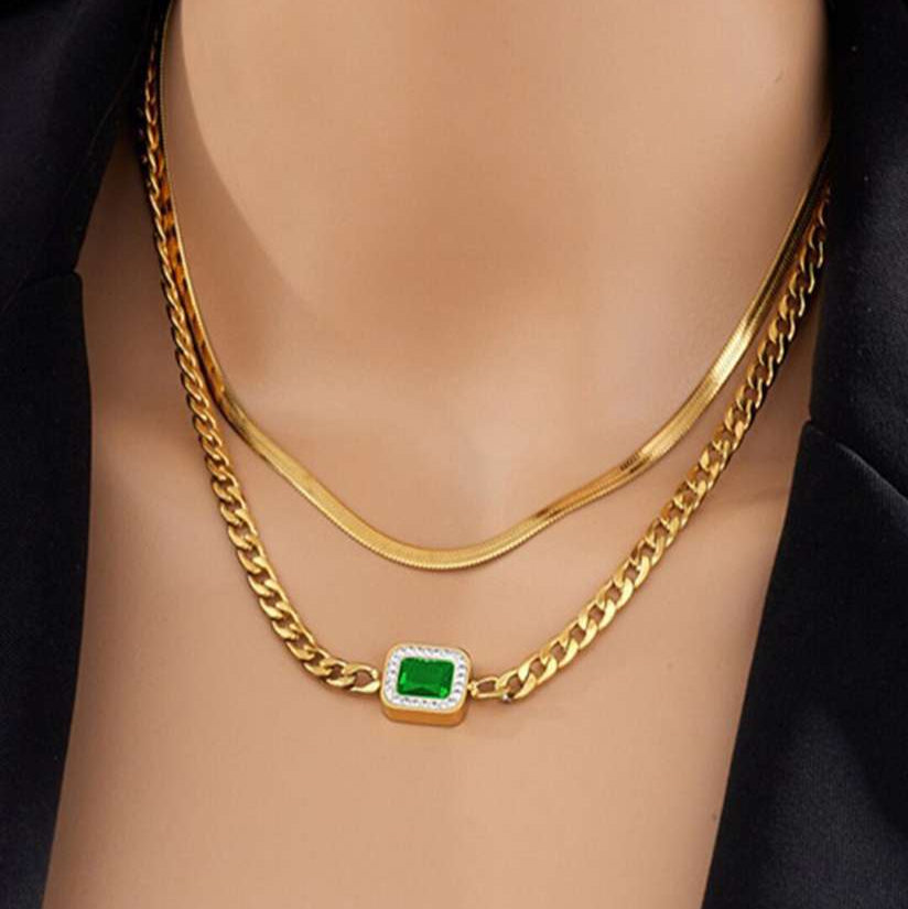 Anti Tarnish 2 Layer Green Necklace