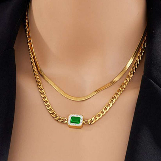 Anti Tarnish 2 Layer Green Necklace