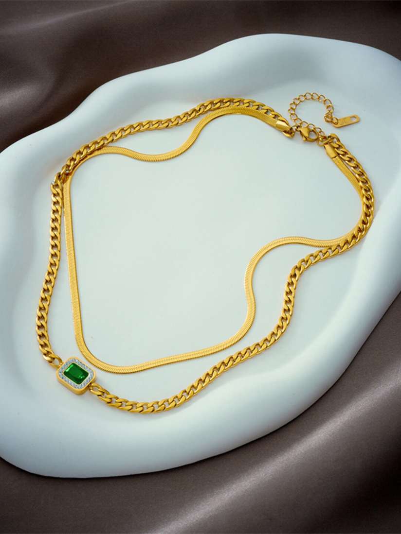 Anti Tarnish 2 Layer Green Necklace