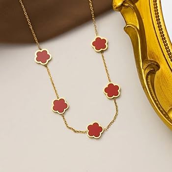 Anti Tarnish Red Flower Necklace