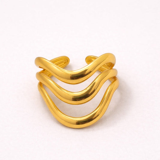 18k Gold Plated Ripple Wave Resizable Ring