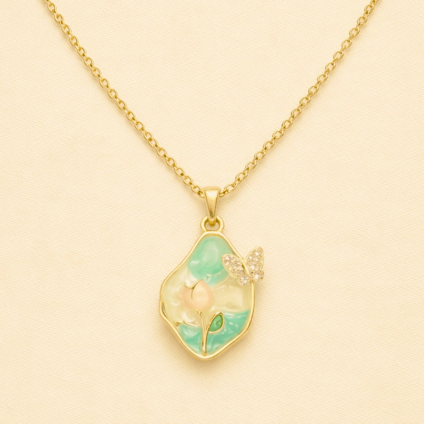 Luxury Pastel Enamel Flower Gold Plated Necklace