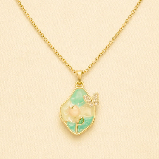 Luxury Pastel Enamel Flower Gold Plated Necklace