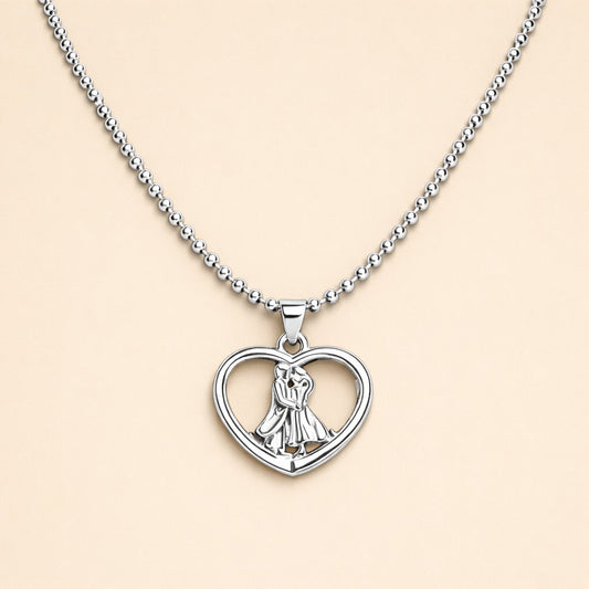 Unisex Romantic Couple Heart Hug Pendant Necklace