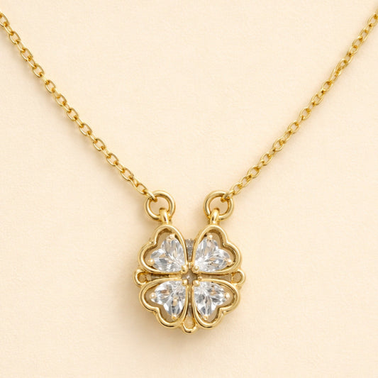 18K Gold Plated Crystal Clover Pendant Necklace