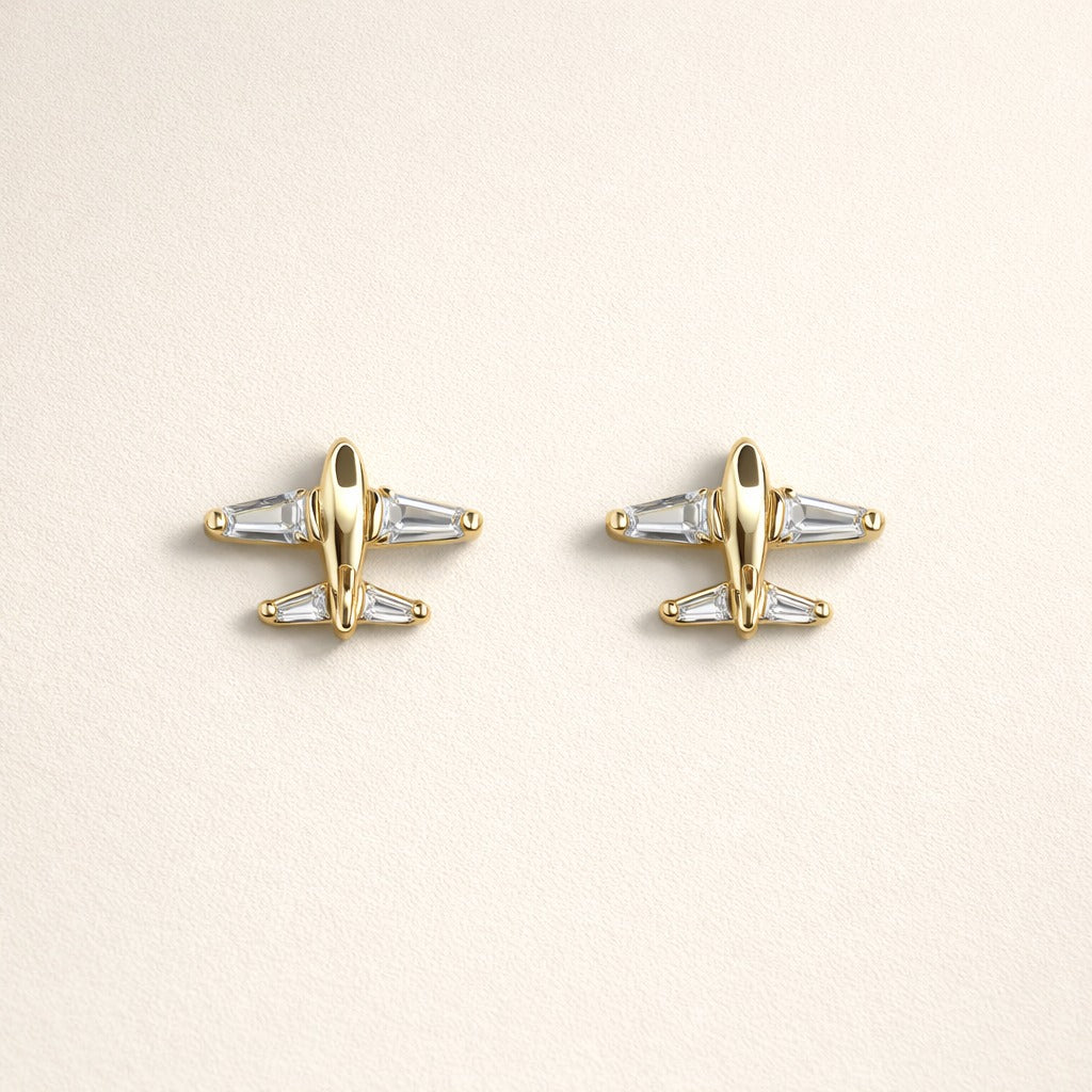 18K Gold Plated Airplane Crystal Stud Earrings