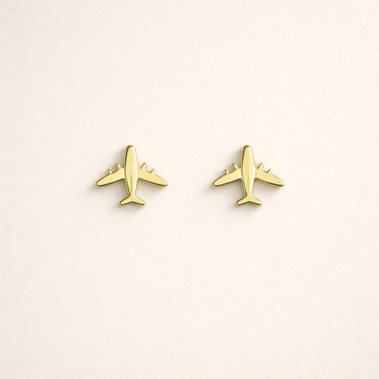 18K Gold Plated Mini Airplane Stud Earrings