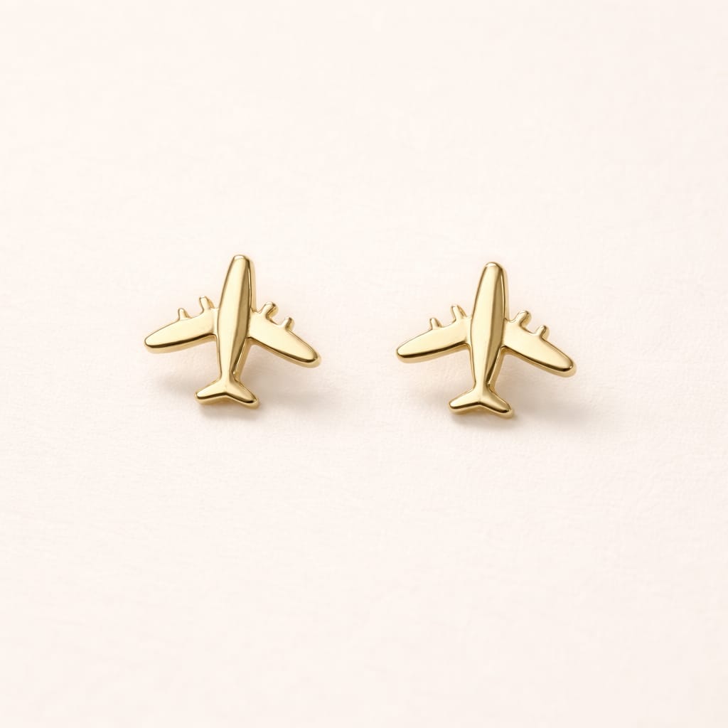 18K Gold Plated 3D Airplane Stud Earrings