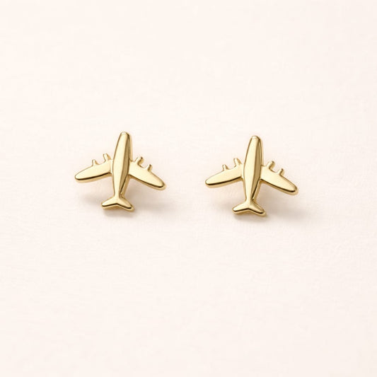 18K Gold Plated 3D Airplane Stud Earrings