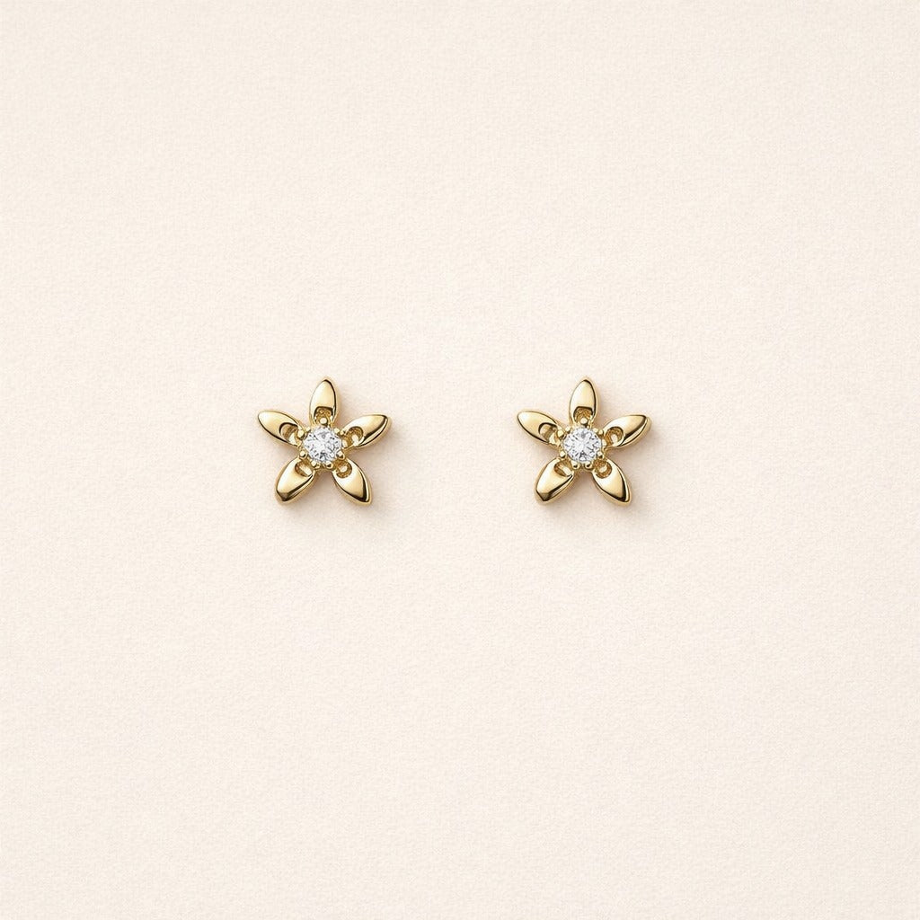 18K Gold Plated Diamond Flower Stud Earrings