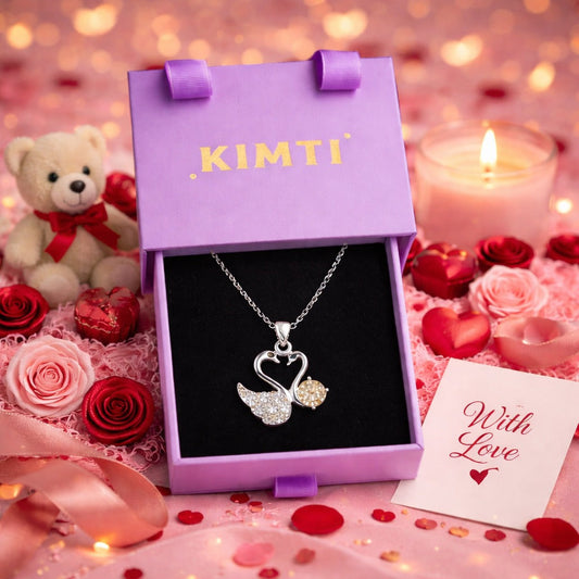 Silver Swan Heart Pendant Necklace