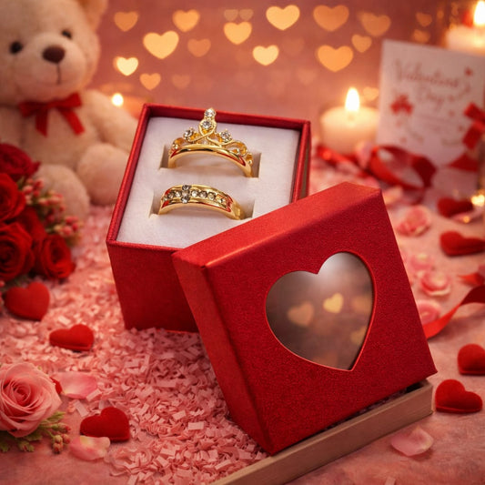 Gold Plated Couple Rings with Diamond Crown Design