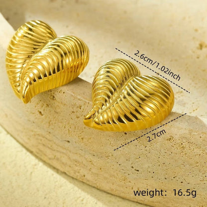 18K Gold Plated Modern Heart Stud Earrings